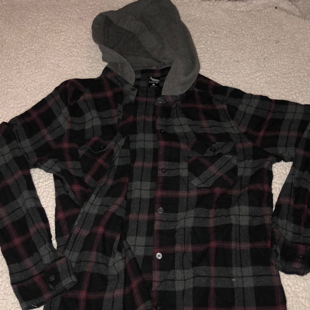 (ZUMIEZ) Pink-grey button down flannel w/ hood